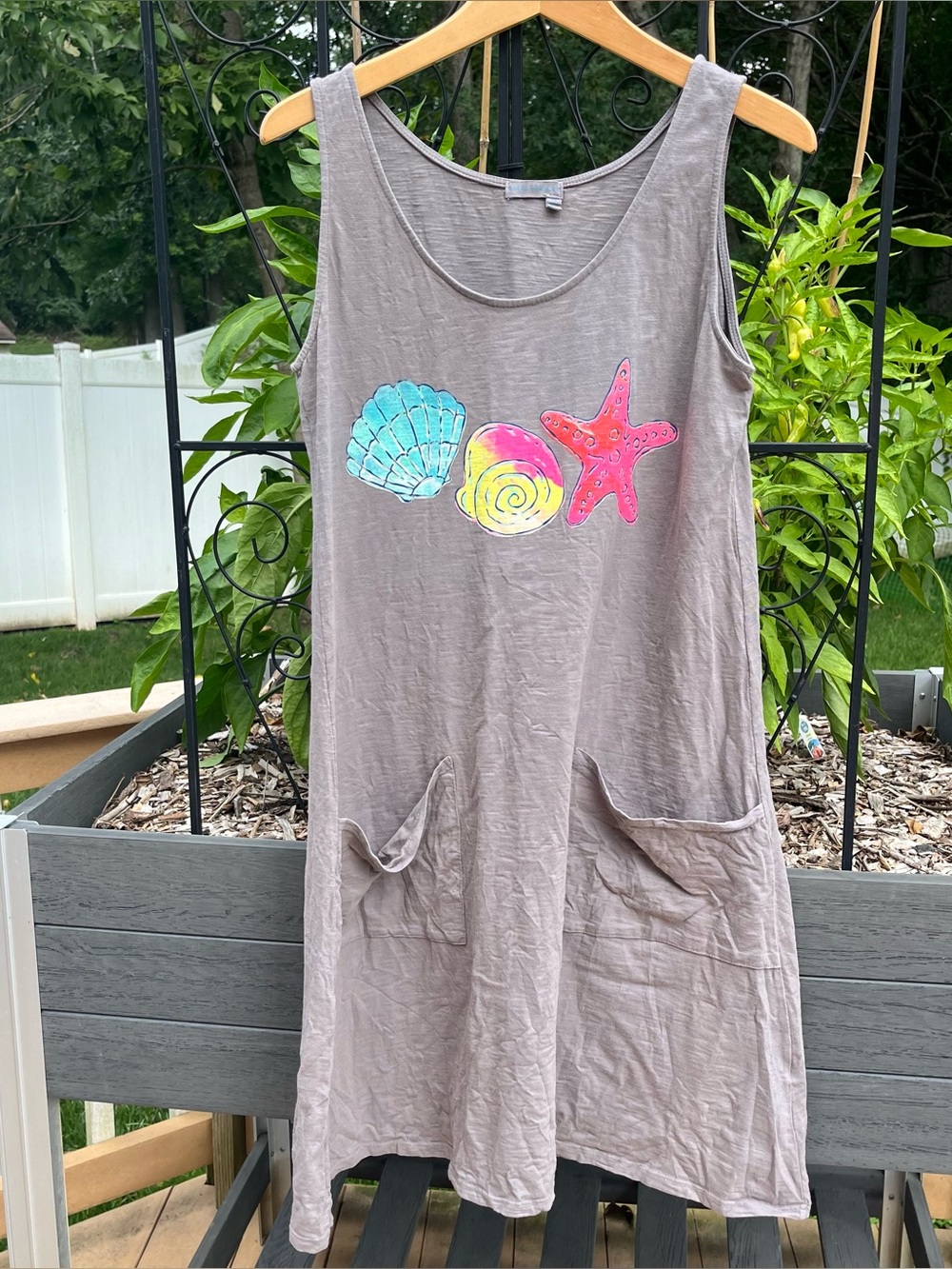 Fresh Produce Women's Gray Slub Cotton Drape Tank Dress Pockets Sz M Beach Coast